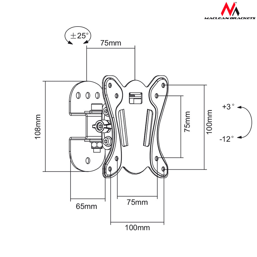 Suporte de parede para tela de TV LCD LED 13-27", 20kg, VESA Maclean MC-670