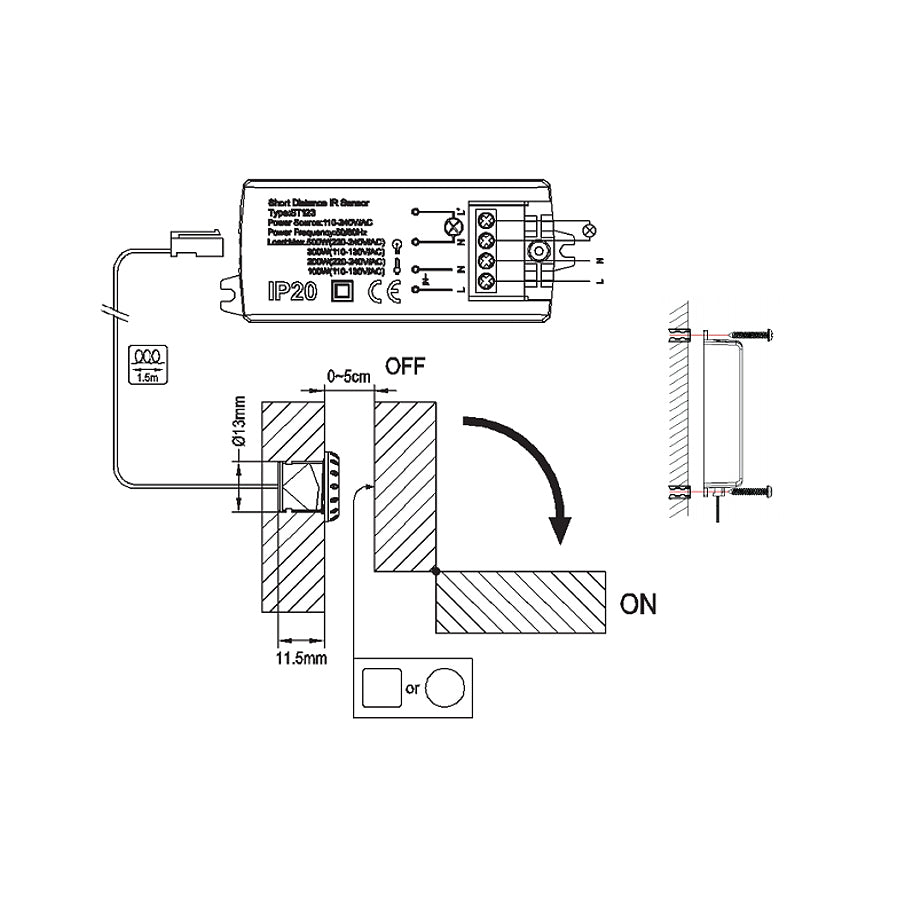 Sensor de movimiento PIR de corto alcance de puerta iluminación de armarios Maclean MCE135