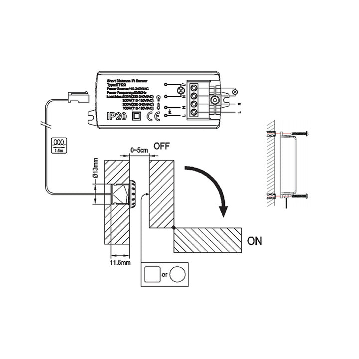 Sensor de movimiento PIR de corto alcance de puerta iluminación de armarios Maclean MCE135