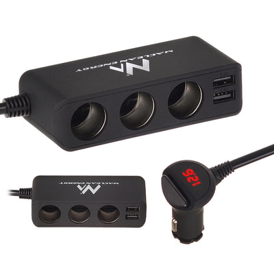 Extensão de isqueiro ladrão e carro 12V, 3 tomadas e 2 portas USB Maclean Energy MCE117
