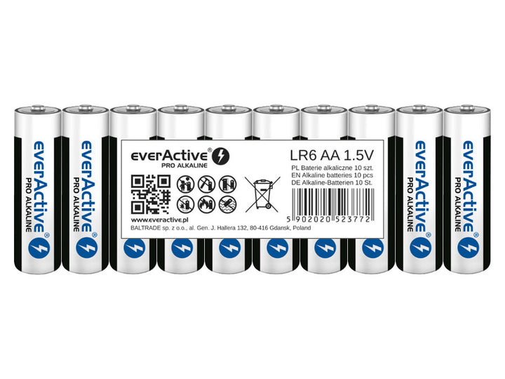 Pilhas alcalinas EverActive Pro AA LR6, pacote com 10