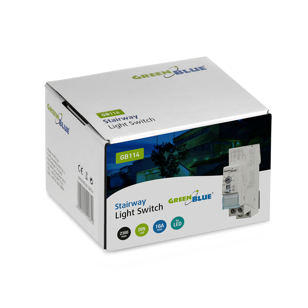 Controle de temporizador em trilho DIN 30s-10m max 2300W escadas GreenBlue GB114