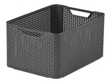 Cesto curvo, multiusos, com tampa, cinzento, estilo rattan L