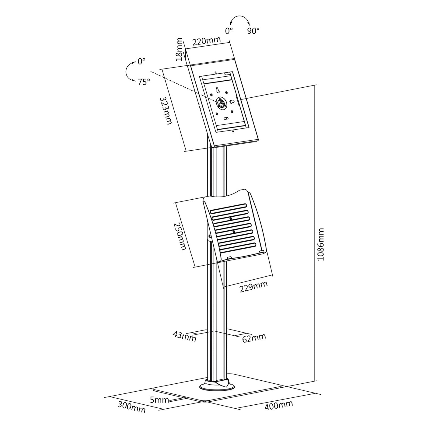 Soporte de mesa para tableta, soporte para prospectos, Tablet Station, soporte de suelo con bloqueo para iPad 2, iPad 3, iPad 4, iPad Air; antirrobo Maclean MC-724