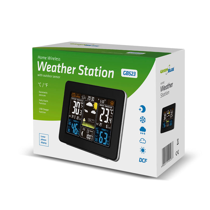 Estação meteorológica com sensor externo LCD GreenBlue GB523 sem fio