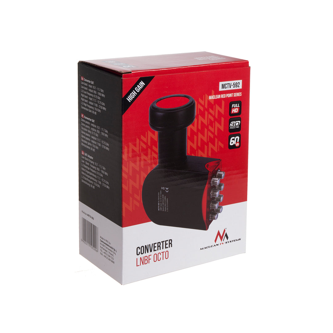 Maclean Red Point MCTV-590/1/2 Conversor LNB Doble, Quad y Octo para antenas parabólicas FULL HD Maclean