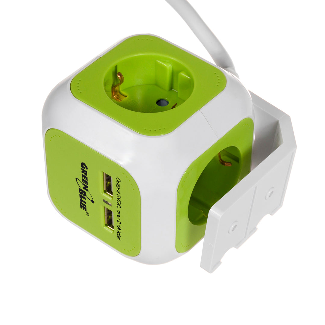 Tomada de alimentação, 2 entradas USB, comprimento do cabo 1,4m, GreenBlue GB118G - MagicCube,