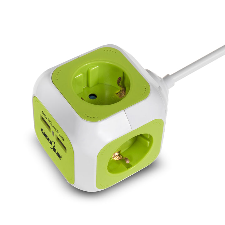 Tomada de alimentação, 2 entradas USB, comprimento do cabo 1,4m, GreenBlue GB118G - MagicCube,