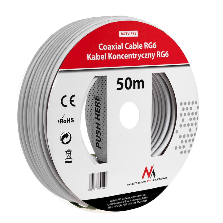 Cabo coaxial de satélite 1.0CCS RG6 50M Maclean MCTV-571