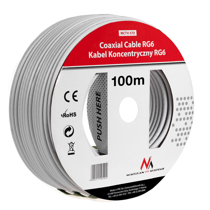 Cable coaxial 1.0 con núcleo  de 1 mm  de grosor CCS RG6 100m Maclean MCTV-572