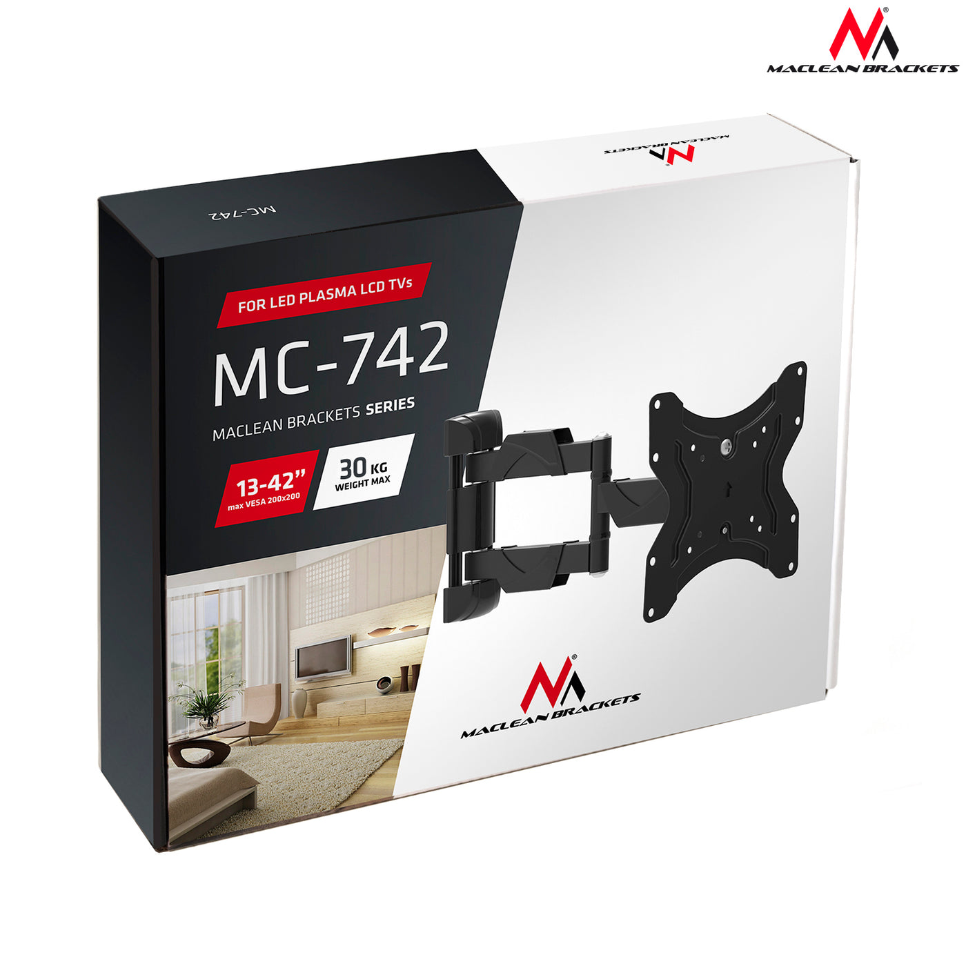 Maclean MC-742 Soporte de pared para monitor o pantalla LCD/LED TV 13-55" 25 kg VESA negro