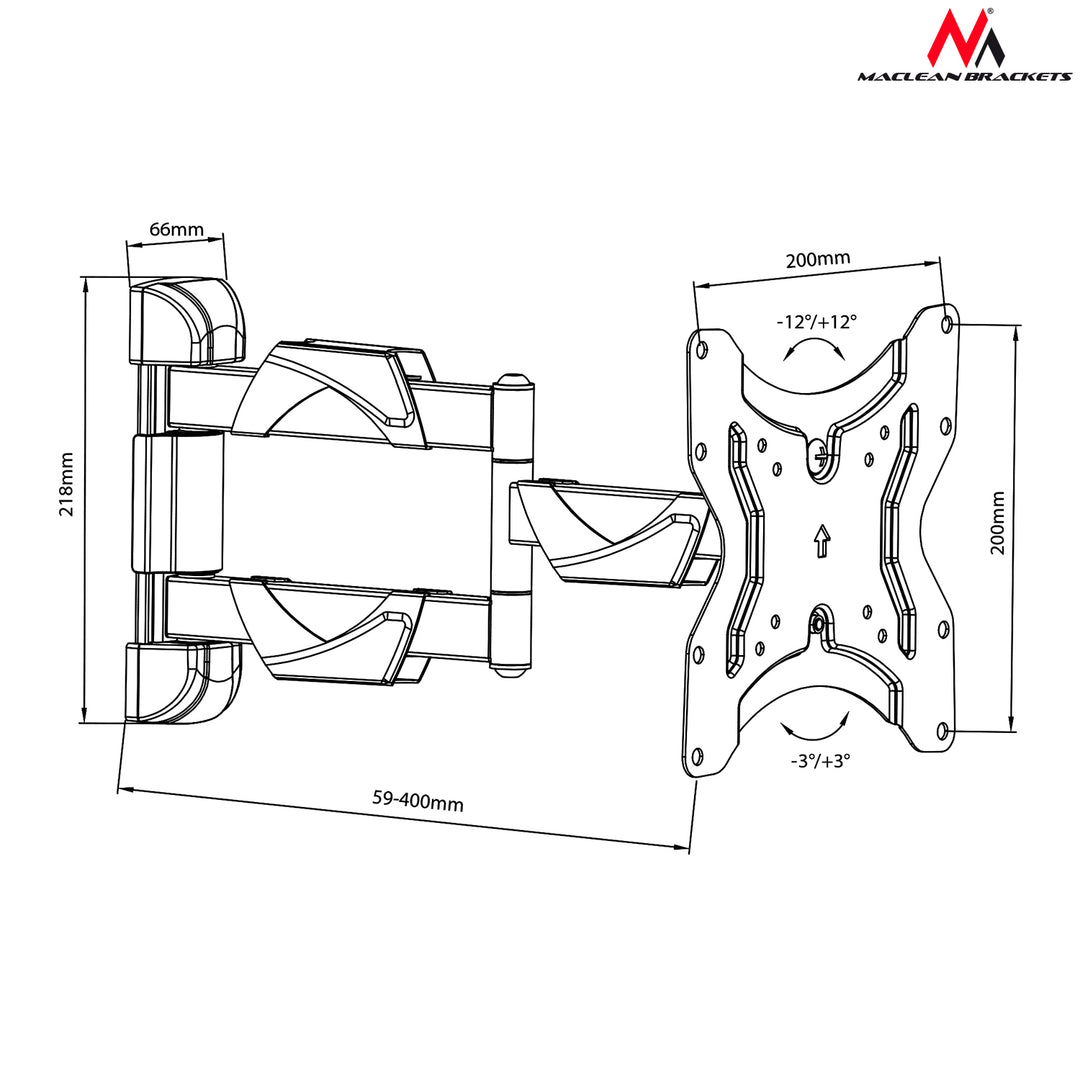 Suporte de parede para monitor ou tela de TV LCD/LED 13-42" 25 kg VESA preto Maclean MC-742