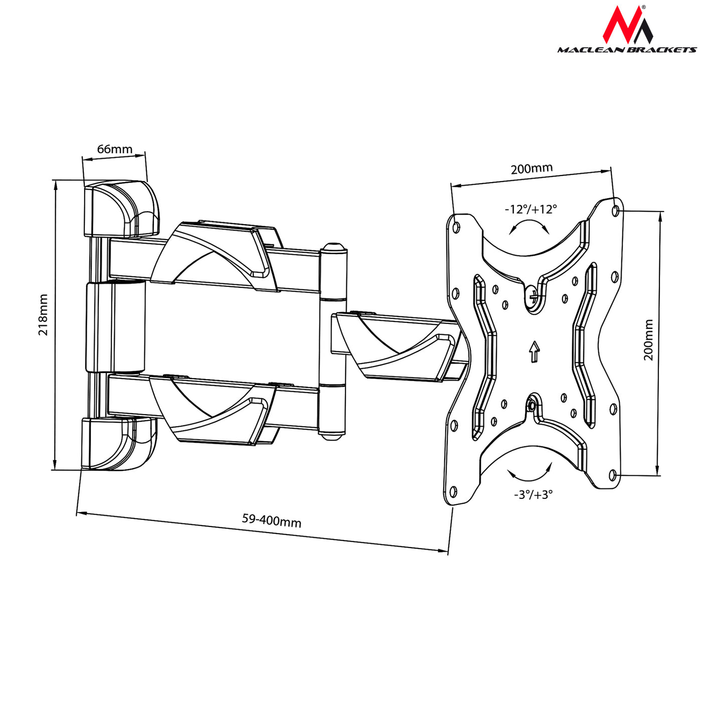 Suporte de parede para monitor ou tela de TV LCD/LED 13-42" 25 kg VESA preto Maclean MC-742