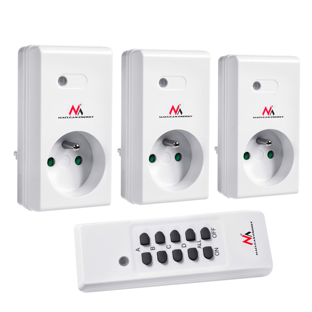 Conjunto de 3 tomadas francesas com controle remoto Maclean Energy MCE153