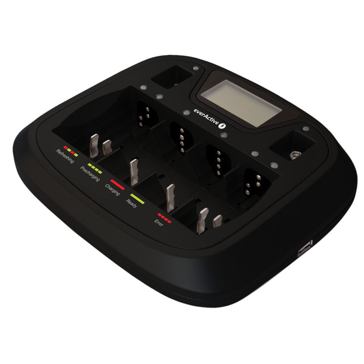AA AAA CD 9V Cargador profesional de 8 canales everActive NC-900U