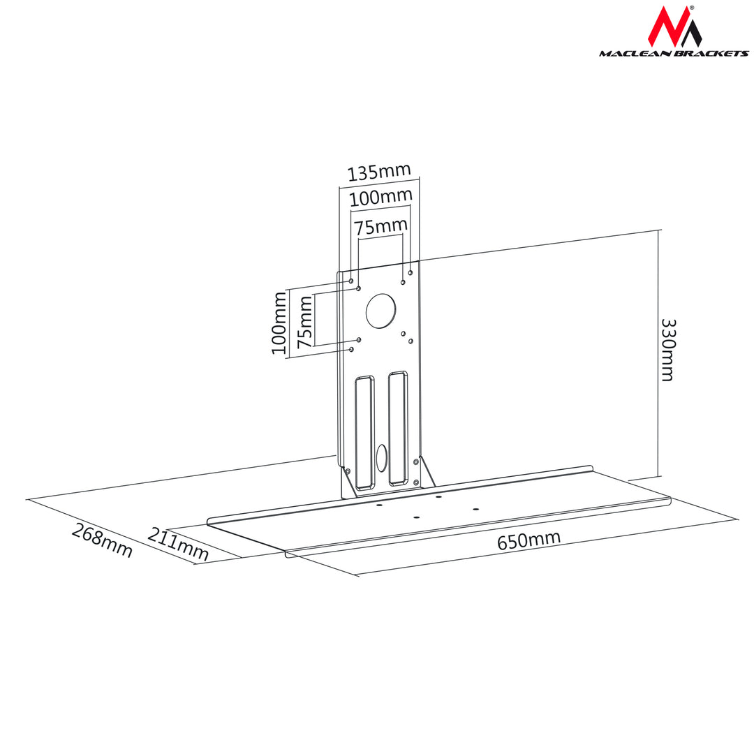 Suporte para teclado Suporte para monitor complementar VESA max 100x100 Maclean MC-756