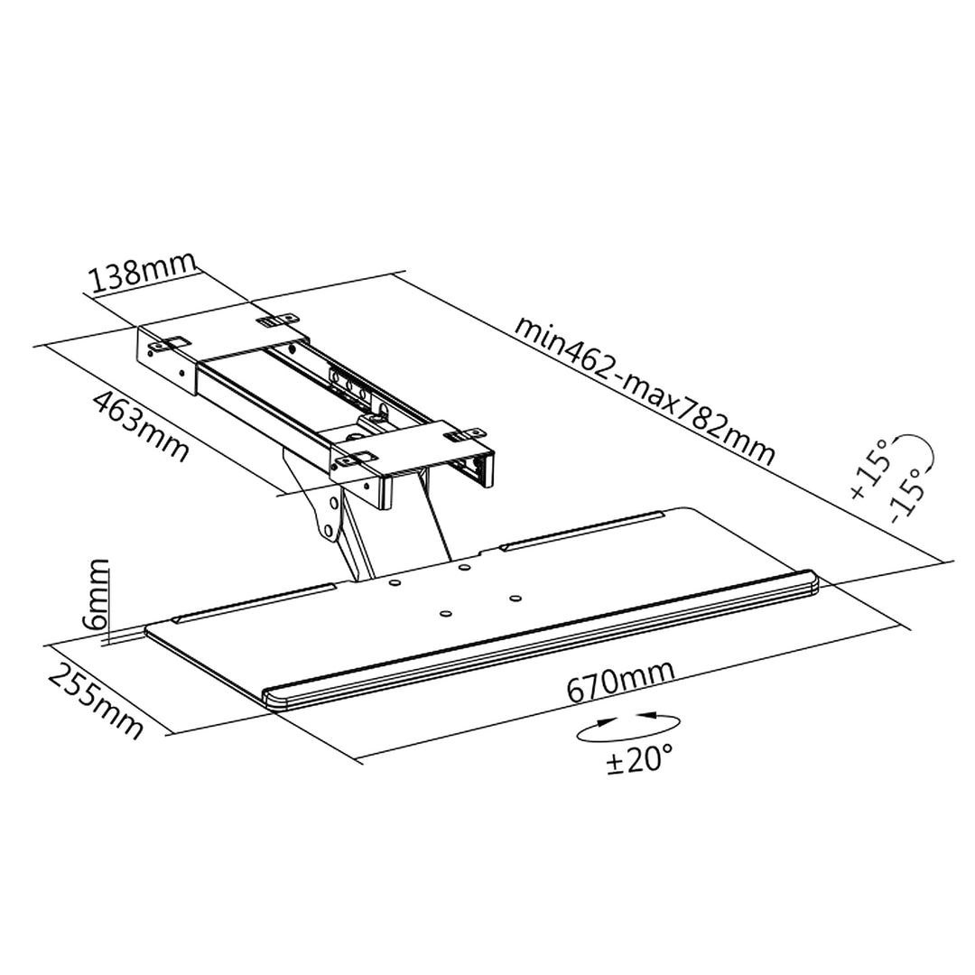 Suporte para teclado e mouse embaixo da mesa, suporte de metal 67cm Maclean MC-757