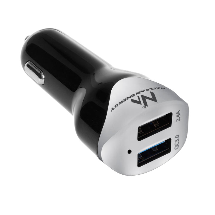 Carregador de carro 2.4A 2x Cabo USB Q.C3.0 1.5m Prata Maclean Energy MCE157