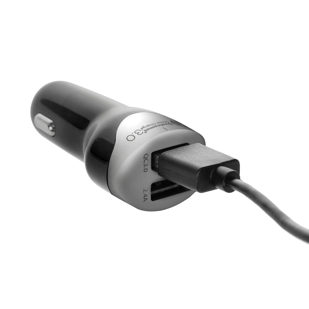 Carregador de carro 2.4A 2x Cabo USB Q.C3.0 1.5m Prata Maclean Energy MCE157