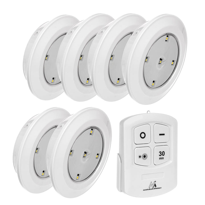 Conjunto de 6 luzes LED com controle remoto 4 modos de iluminação Maclean Energy MCE165