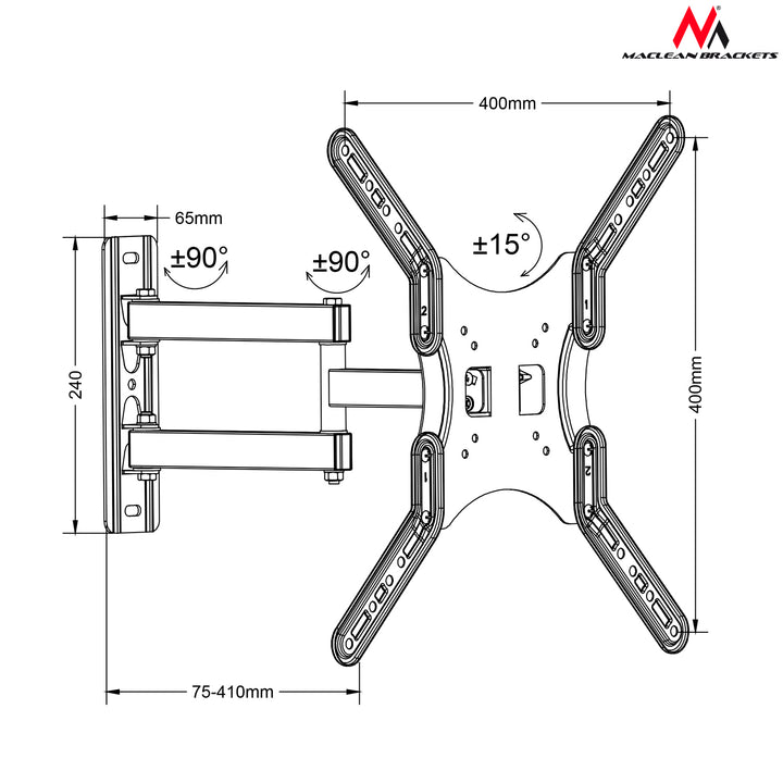 MC-759 TV 13-55" 30kg VESA max 400x400 braço articulado