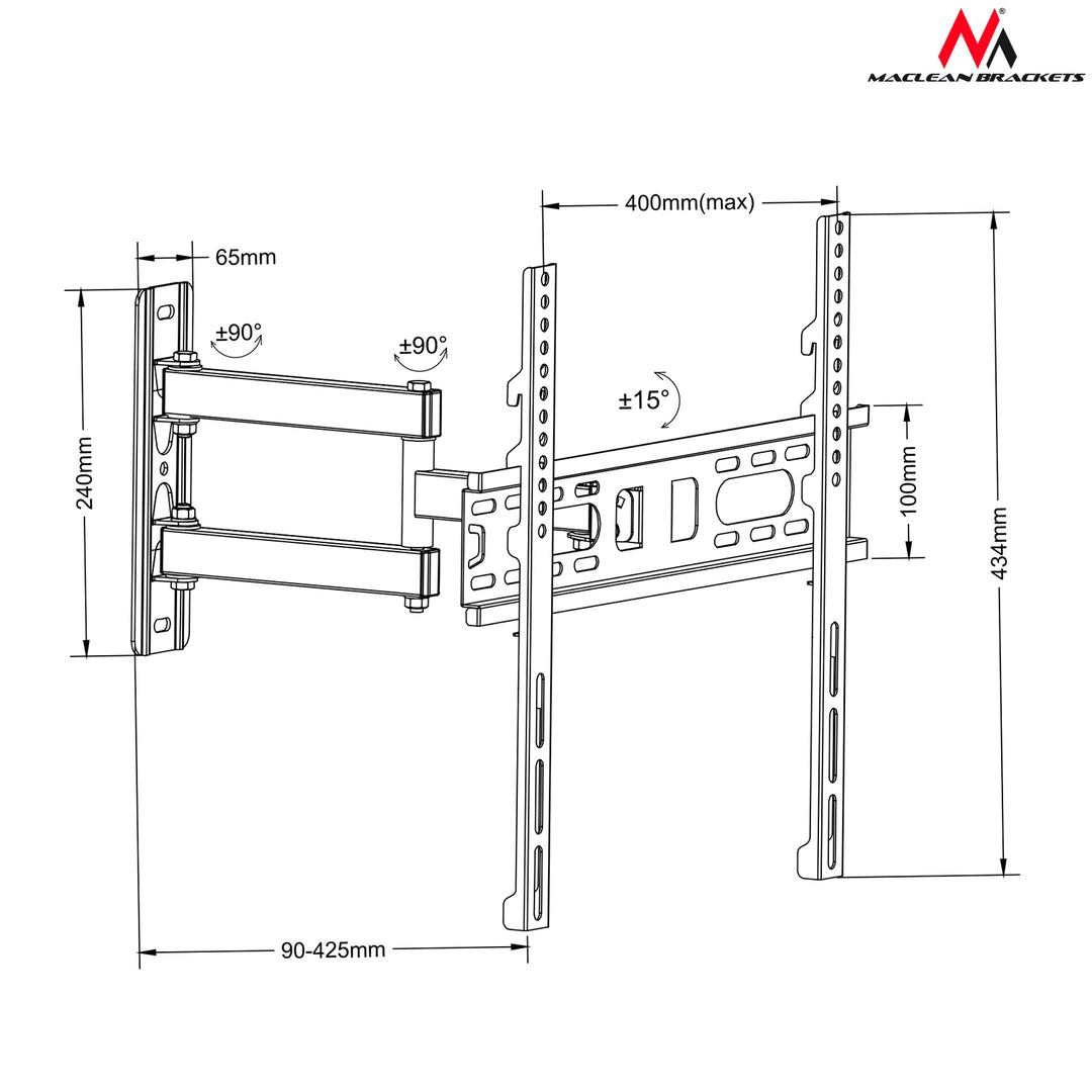 Maclean MC-761LCD/LED TV 26-55" 30kg VESA max 400x400 brazo articulado