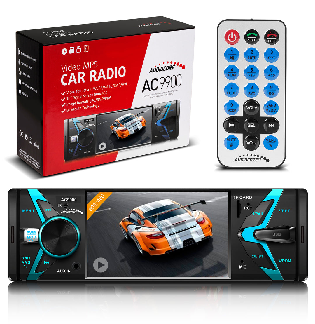 Sistema de áudio viva-voz Bluetooth MP5 AVI DivX + controle remoto Audiocore AC9900