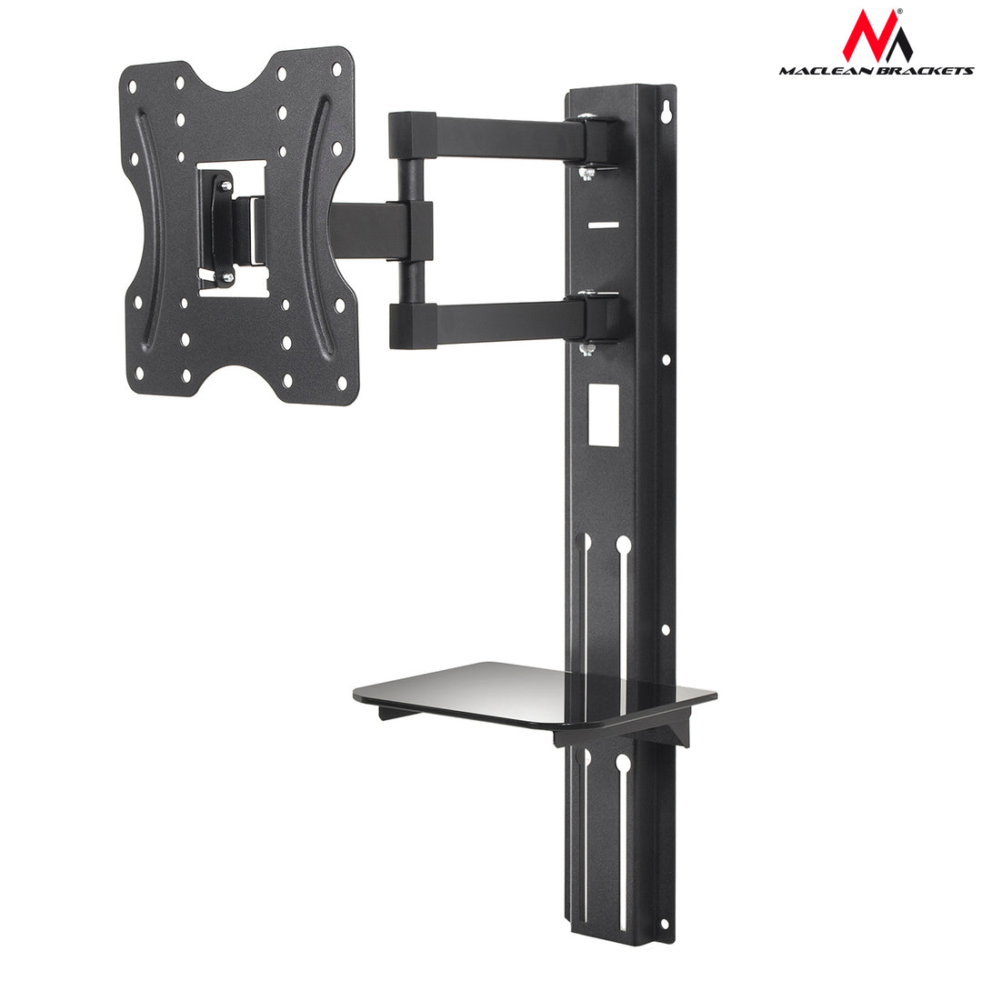 Soporte de pared para pantalla con estante para DVD 23"- 42", carga hasta 30kg, soporte inclinable Maclean MC771