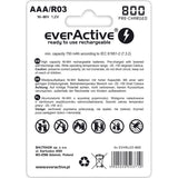 4 baterias EverActive R03/AAA 800mAh de alta qualidade