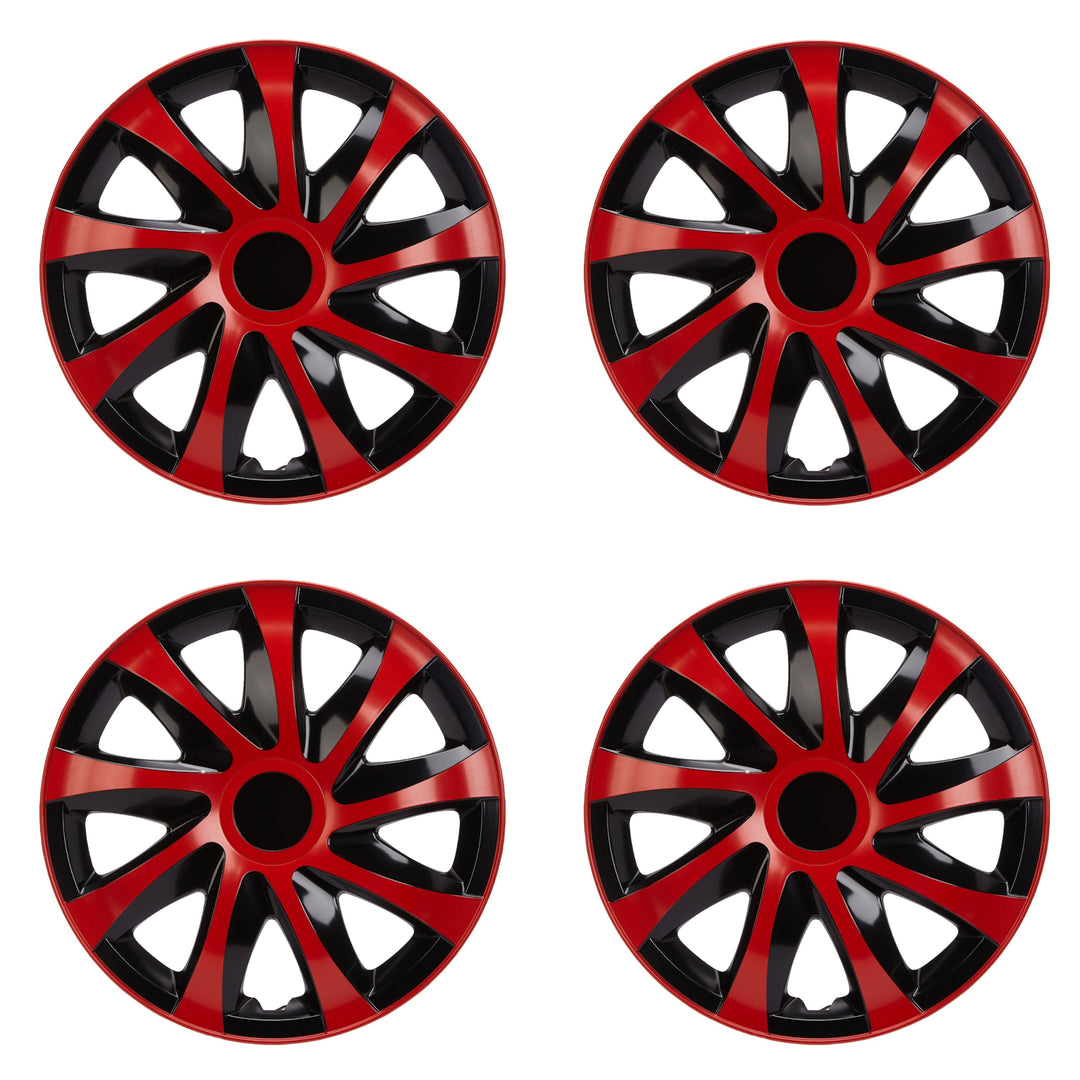 Tapacubos universales 14 " 4 piezas en negro-rojo DRACO CS