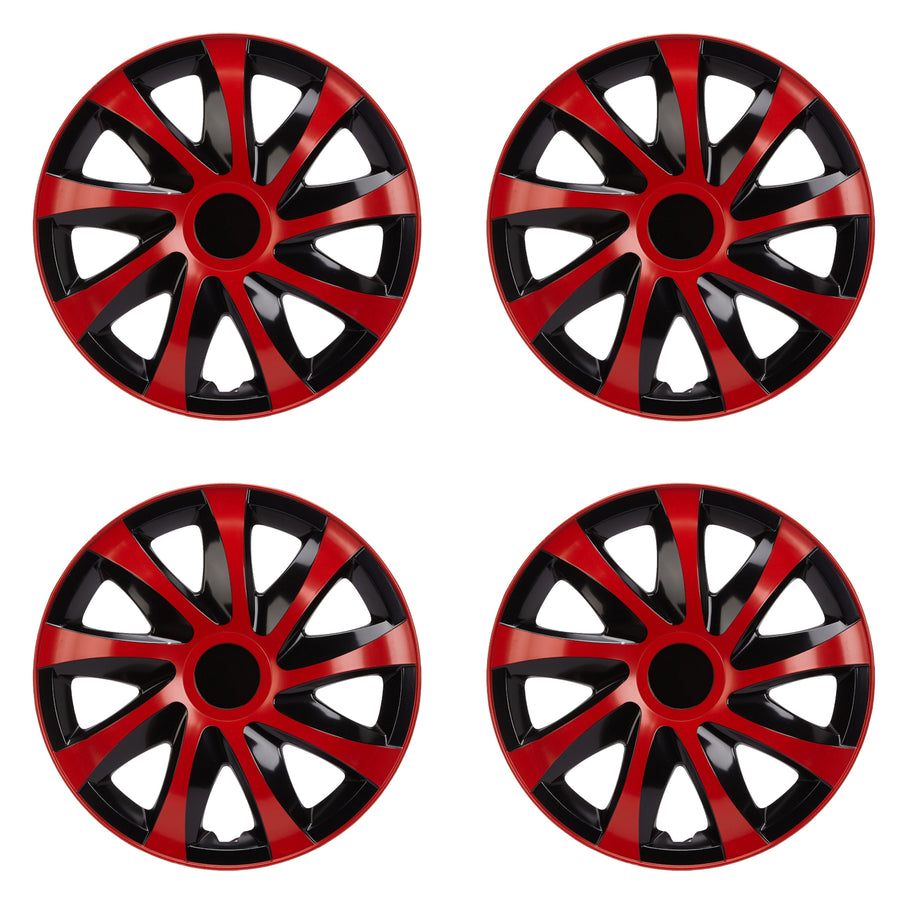 Tapacubos universales 14 " 4 piezas en negro-rojo DRACO CS