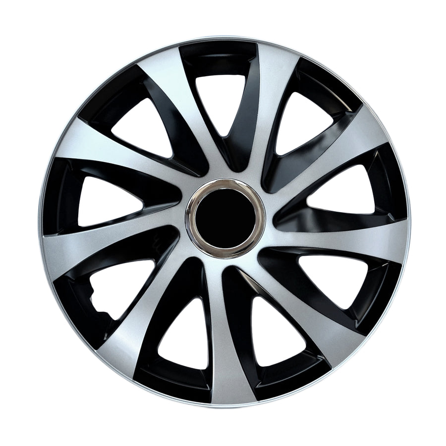 Tapacubos universales de 15" NRM DRIFT Extra plata/negro 4 piezas