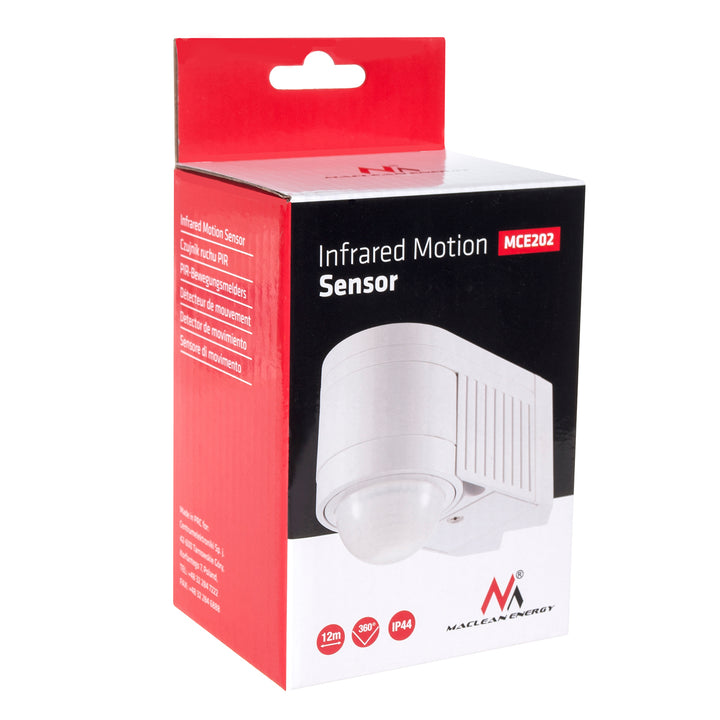 Sensor de movimiento infrarrojo pir moderno 12m 360 ° Gama Maclean Energy MCE202