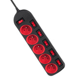 Regleta Maclean, cable alargador de 5 tomas, con interruptores, 250VAC/10A, 1,5m, MCE204
