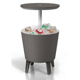 A mesa do bar do jardim: mesa de coquetéis e uma confortável geladeira Curver Outdoor