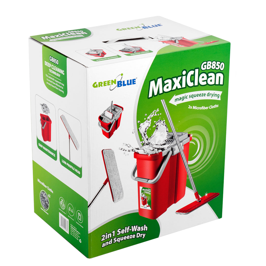 Esfregona plana com balde + duas peças de MOP de microfibra MaxiClean GB850