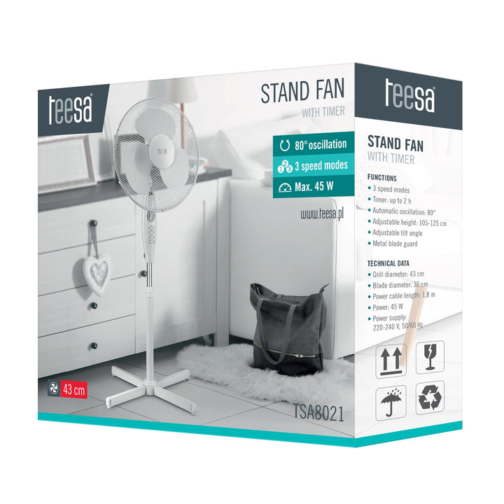 Ventilador de pie con temporizador, 3 velocidades, oscilación, alta calidad TEESA TSA8021