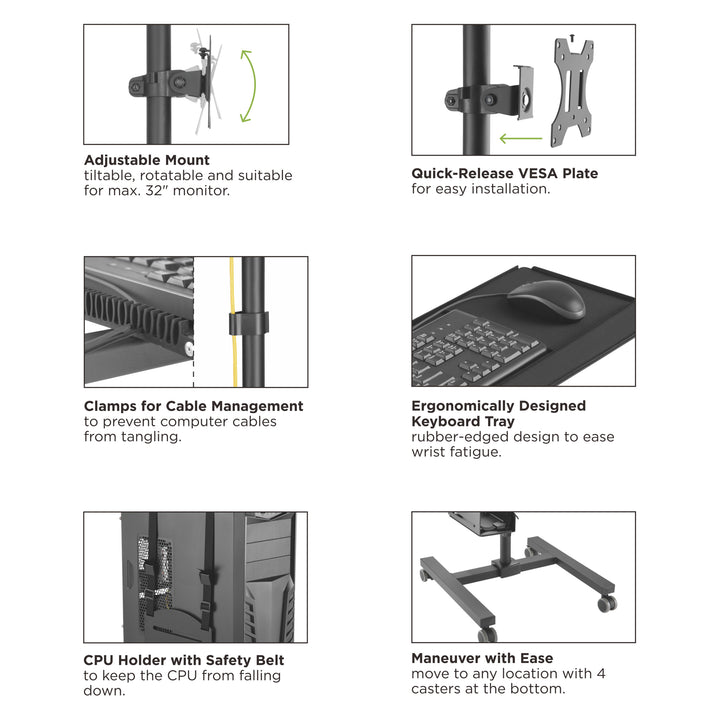 Estação de trabalho profissional para monitores de TV LCD LED com rodas Maclean Brackets MC-793: