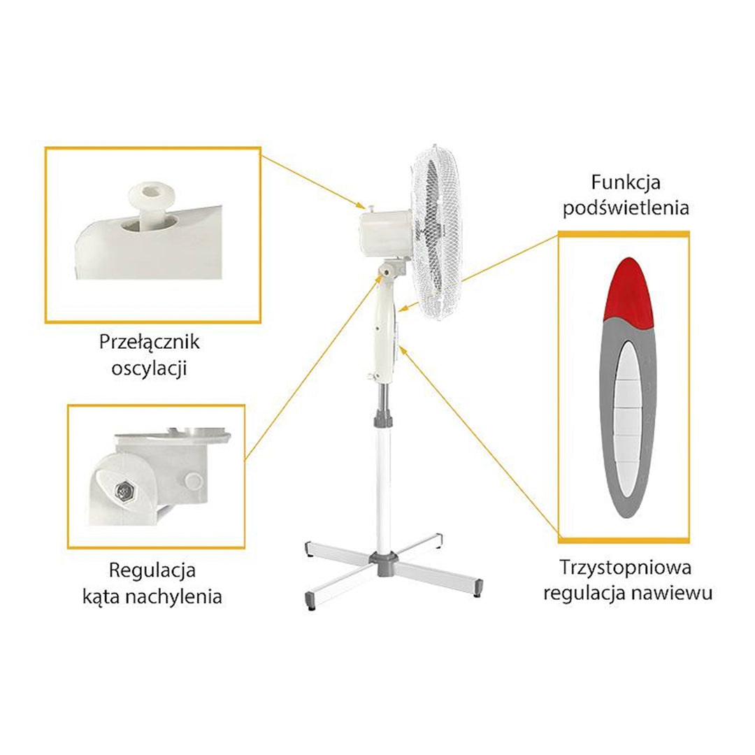 Ventilador de pie 40W, 16 ", blanco, oscilación, 3 velocidades, LTC WT01