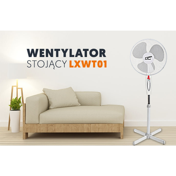 Ventilador de pie 40W, 16 ", blanco, oscilación, 3 velocidades, LTC WT01