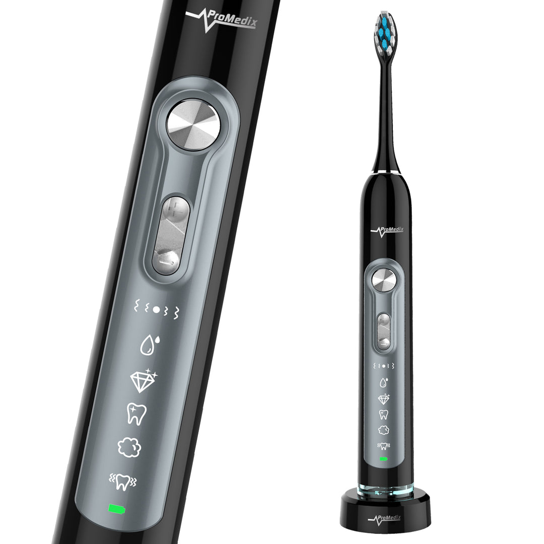 Cepillo sónico de dientes Promedix PR-750 B IPX7 negro o blanco, estuche de viaje, 5 modos, temporizador, 3 niveles de potencia, 3 puntas re repuesto