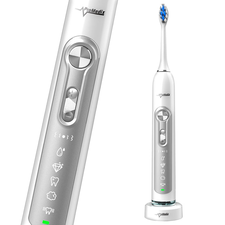 Cepillo sónico de dientes Promedix PR-750 B IPX7 negro o blanco, estuche de viaje, 5 modos, temporizador, 3 niveles de potencia, 3 puntas re repuesto