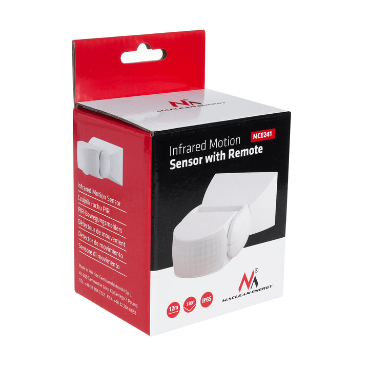 Sensor de movimiento infrarrojo con control remoto IP65, máx. 800W (bombilla), máx. 1200 W (LED) MCE241 Maclean Energy