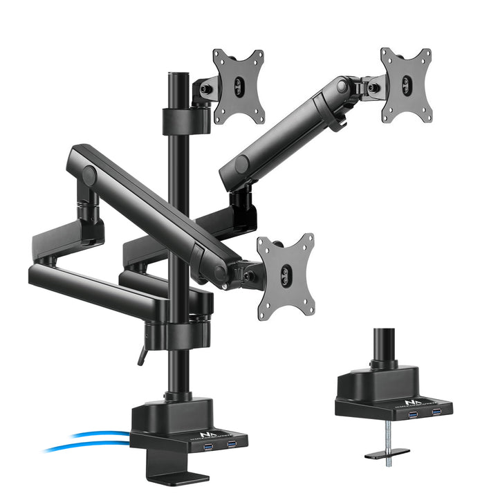 Soporte de escritorio para 3 monitores LCD LED con 2x USB 3.0 17-27" 3x7kg VESA 75x75 y 100x100 Maclean MC-811