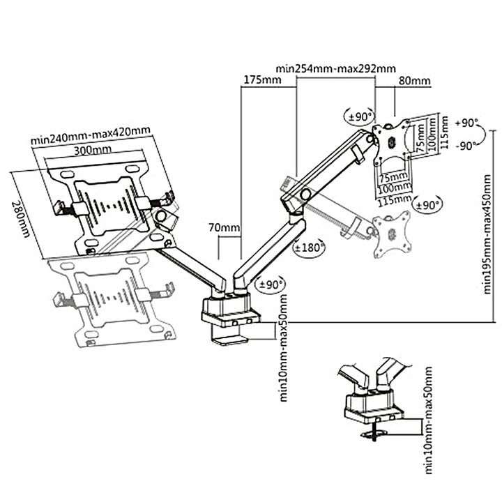 Suporte para monitor de mola a gás Maclean MC-812 para 2 monitores (VESA 75 x 75, 100 x 100, 17"-32")