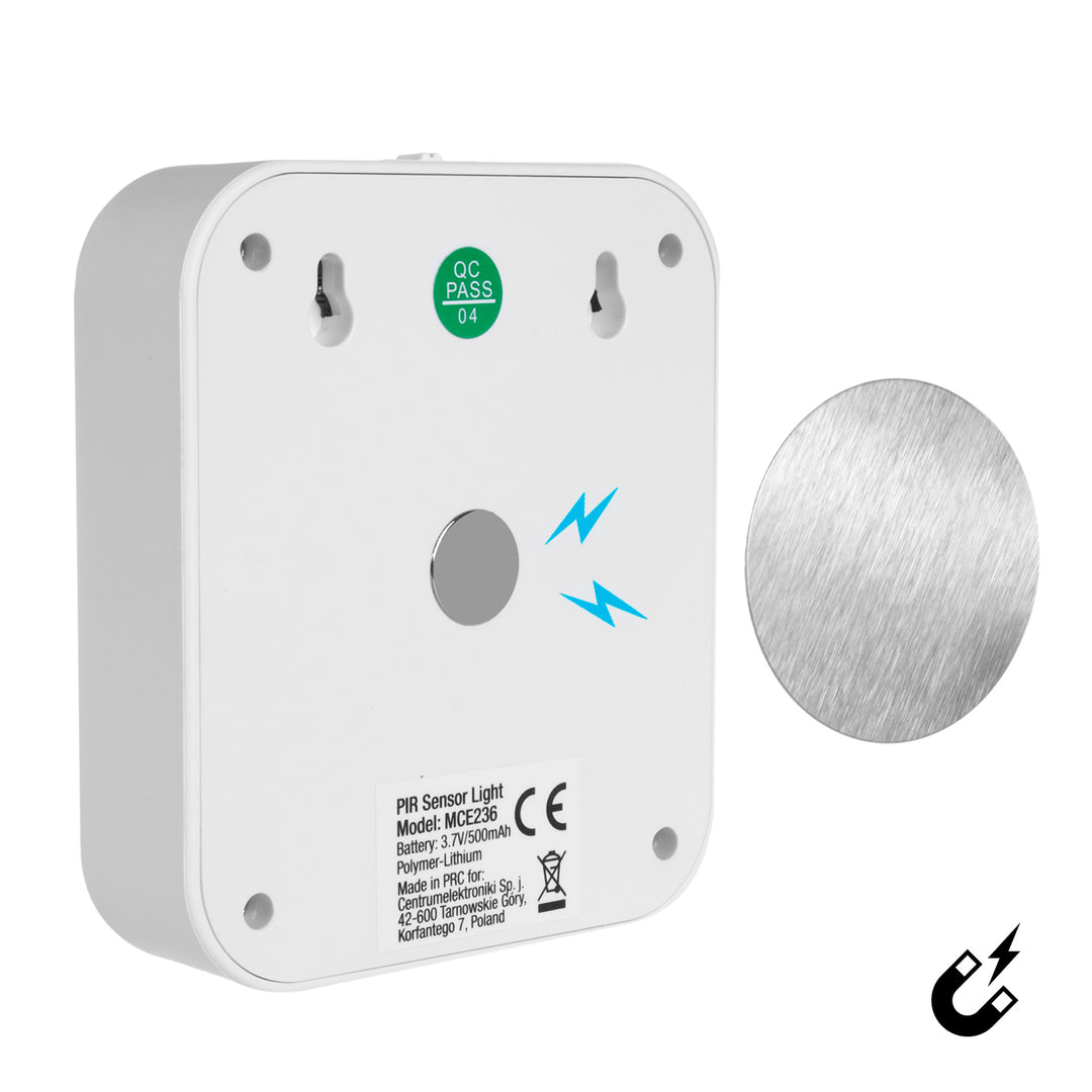 Lámpara portátil Maclean MCE236 de escalera LED con sensor de movimiento y atardecer, imán, gancho, temperatura 4000K, rango 3-4m, batería/acumulador 3.7V / 500mAh alimentada por USB, 4 LED SMD2835