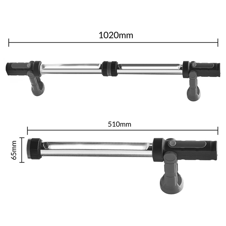 MCE230 Maclean Energy Lámpara de taller LED XXL COB, 2 lámparas con posibilidad de unirse, dos modos de iluminación, colgador, imán