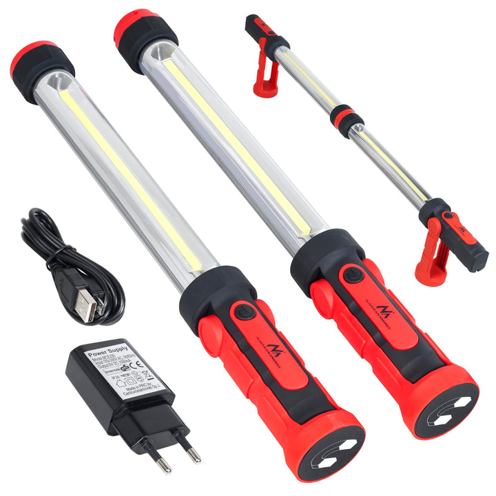 MCE230 Maclean Energy Lámpara de taller LED XXL COB, 2 lámparas con posibilidad de unirse, dos modos de iluminación, colgador, imán