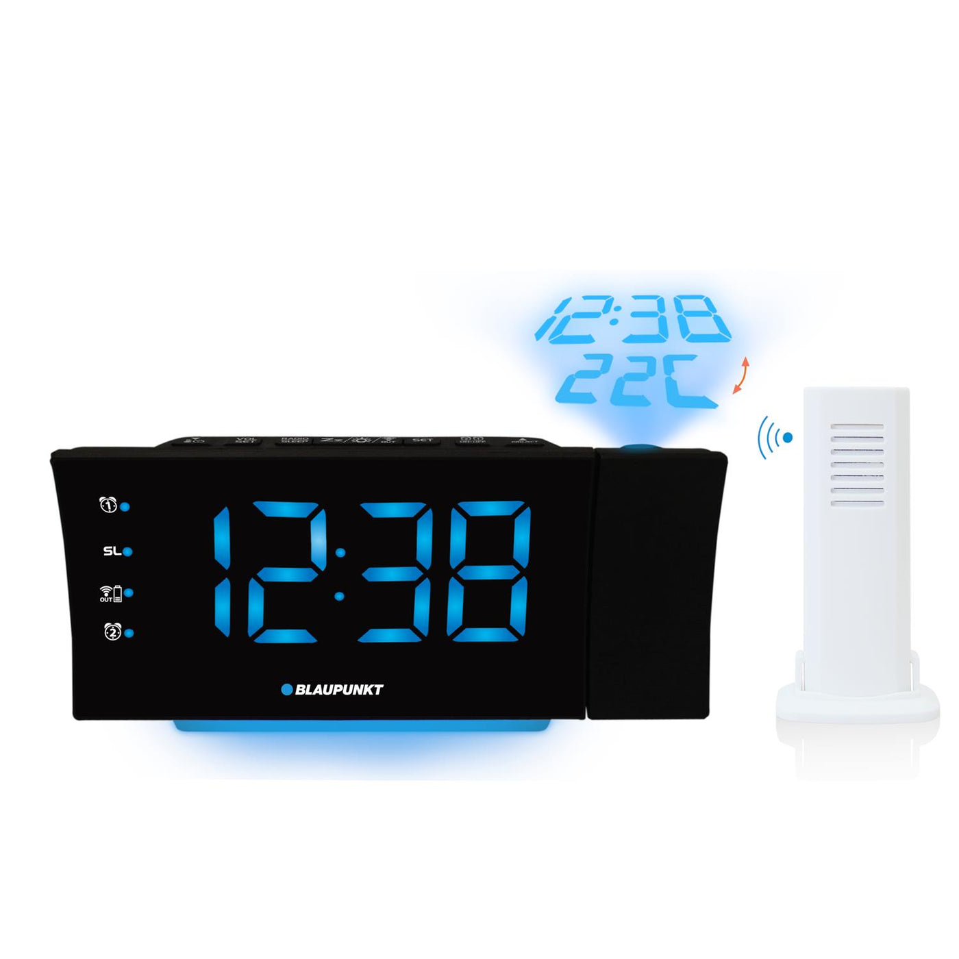 Despertador con radio control, pantalla LED a color y carga USB