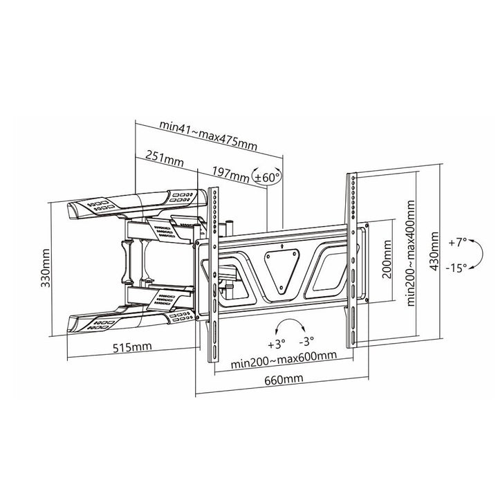 Suporte para TV ou monitor 37-80" máx. VESA 600x400 45kg, distância da parede 41-475mm Maclean MC-832 preto